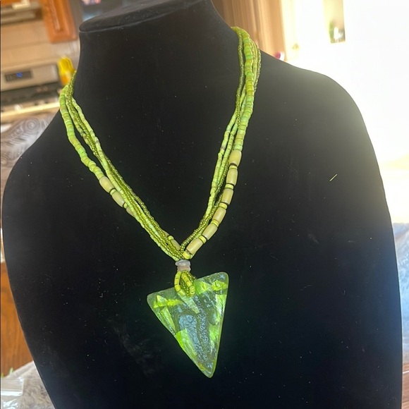 Green Multi-Strand Necklace with Glass Pendant - Picture 1 of 5